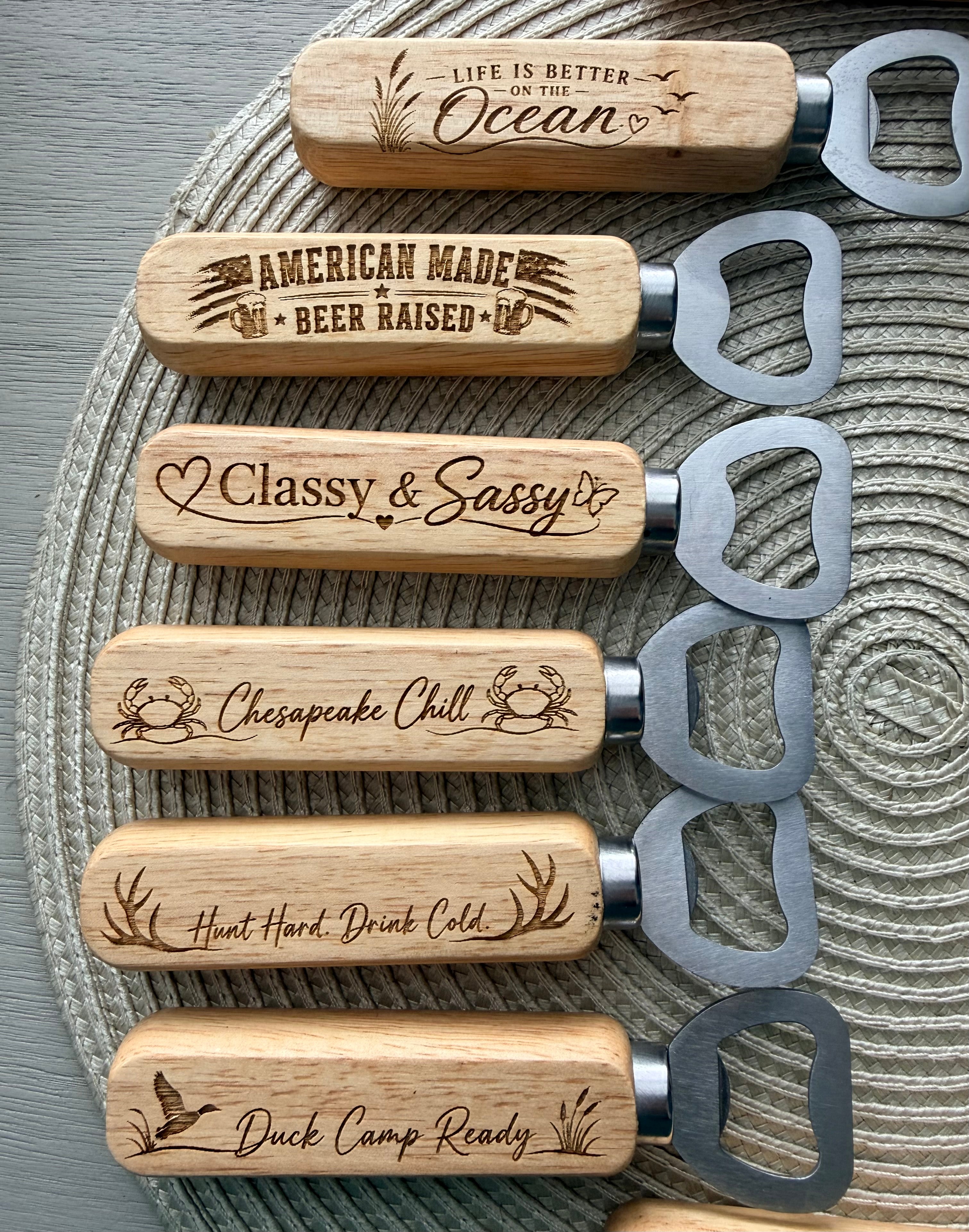 Wood handled bottle opener