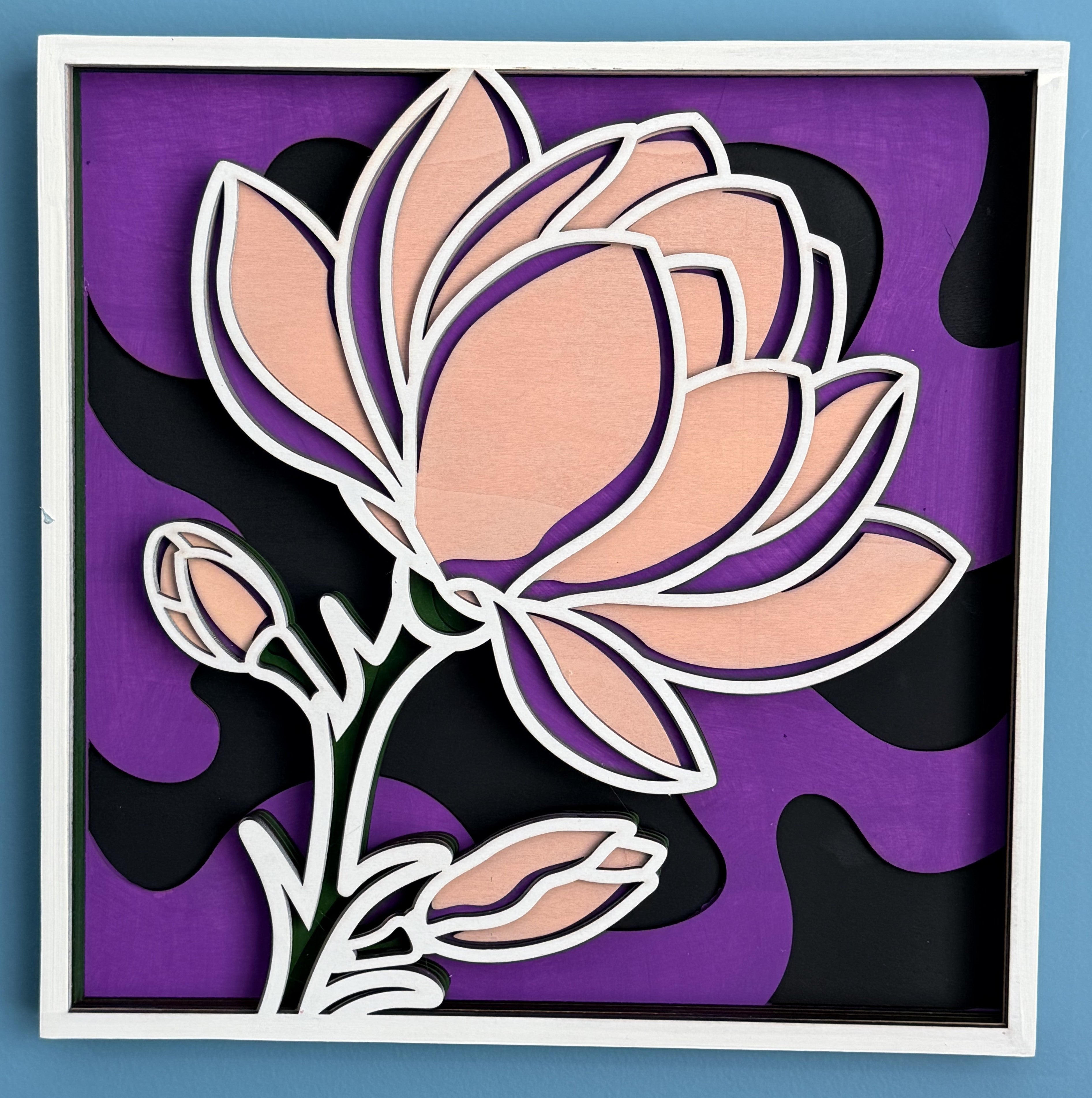 Handcrafted Layered Floral Wall Art – Framed Wooden Flower Decor