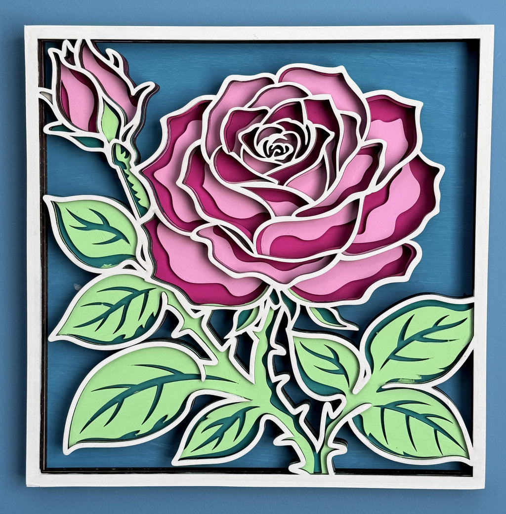 Handcrafted Layered Floral Wall Art – Framed Wooden Flower Decor